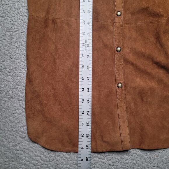 Zara Shirt Women Medium Brown Suede Button Down Western Boho Military Epaulettes - Picture 8 of 12